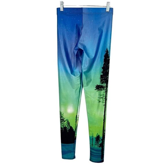 Black Milk Size S Aurora Skye Leggings Aurora Borealis Blue Green Sky Stretch - Picture 3 of 11